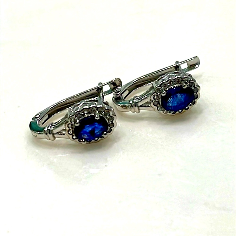 1ct Genuine Sapphires 14KGP Earrings - Picture 3 of 5
